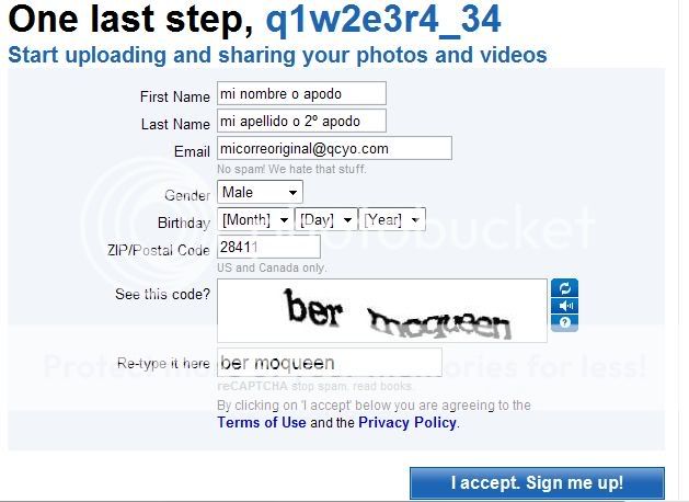 registrandose en photobucket