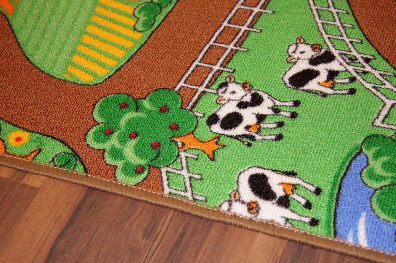 Childrens Tractor Mat Bright Farm Life Rug Country Kids Animal Fields