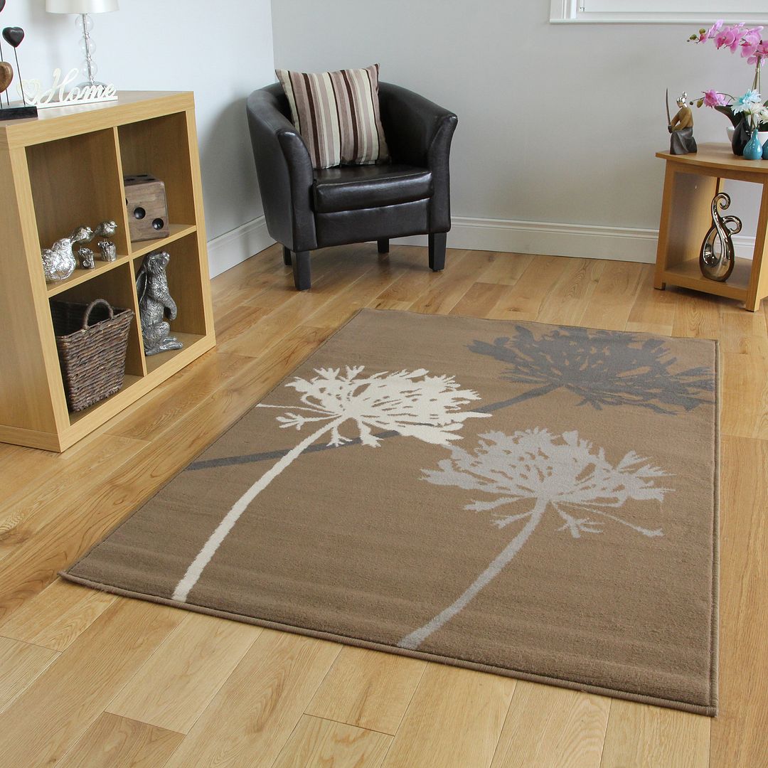 New Small Large Beige Dandelion Modern Rugs Soft Easy Clean Living Room