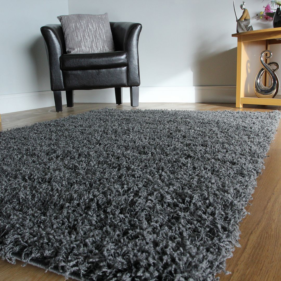 SMALL X LARGE THICK SOFT GREY SHAGGY RUGS NON SHED DENSE 5cm PILE