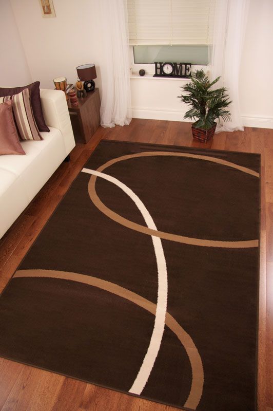 Chocolate Brown Long Hall Runner Rugs Modern Plain Swirl Carpet Mats
