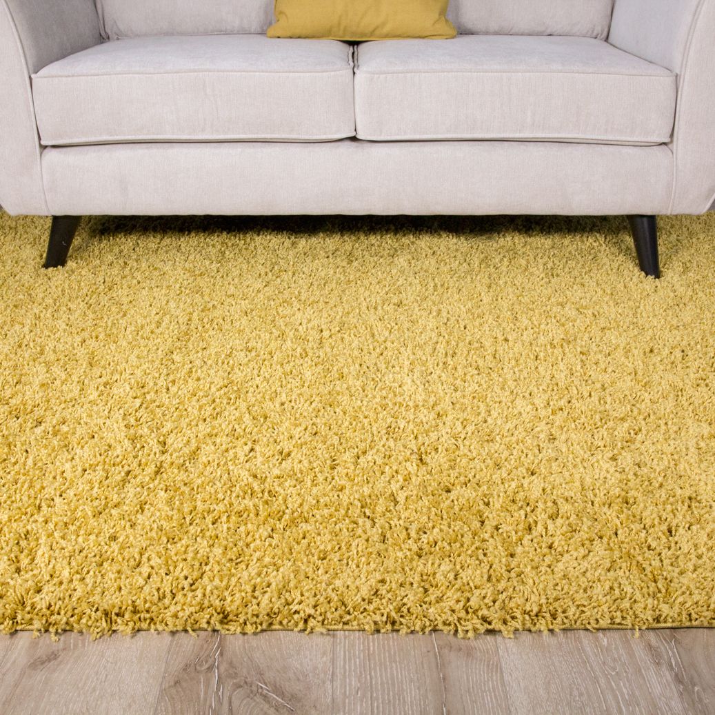 Mustard Shaggy Rug Non Shed Thick 50mm Pile Soft Fluffy Ochre Yellow